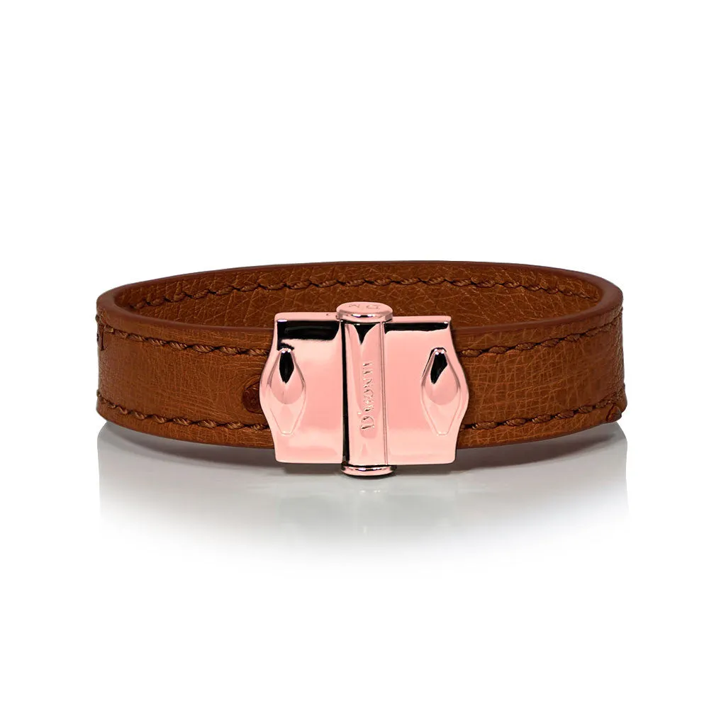 D'Monti Gold Brown - France Luxe Genuine Ostrich Leather Mens Bracelet