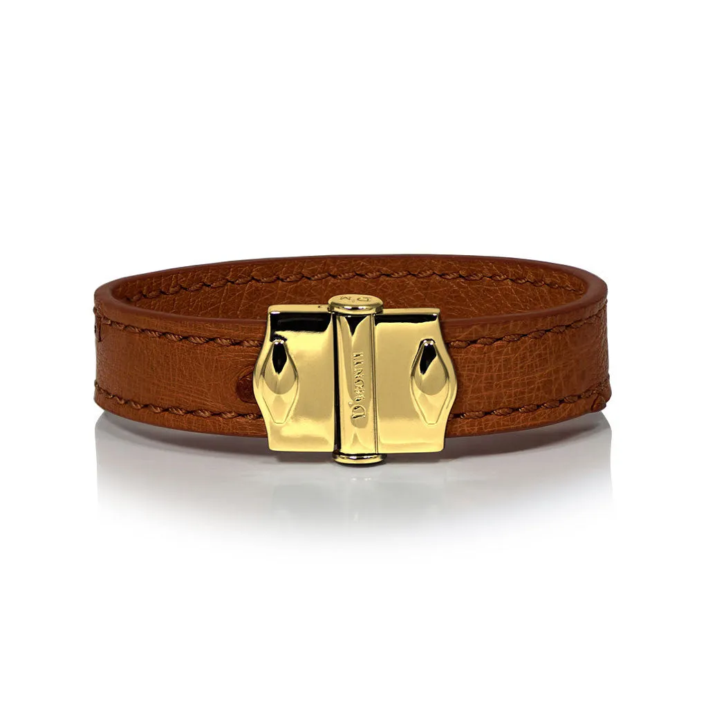 D'Monti Gold Brown - France Luxe Genuine Ostrich Leather Mens Bracelet