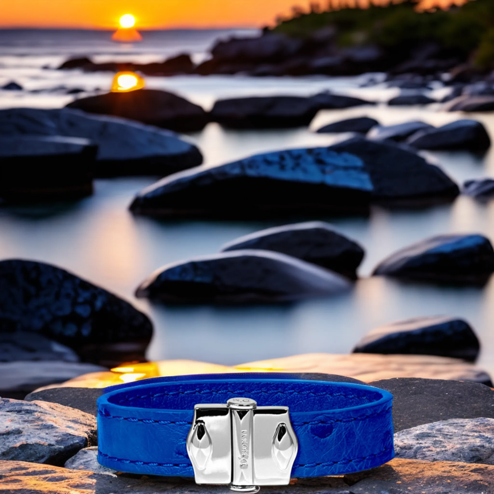 D'Monti Monaco Blue - France Luxe Genuine Ostrich Leather Mens Bracelet