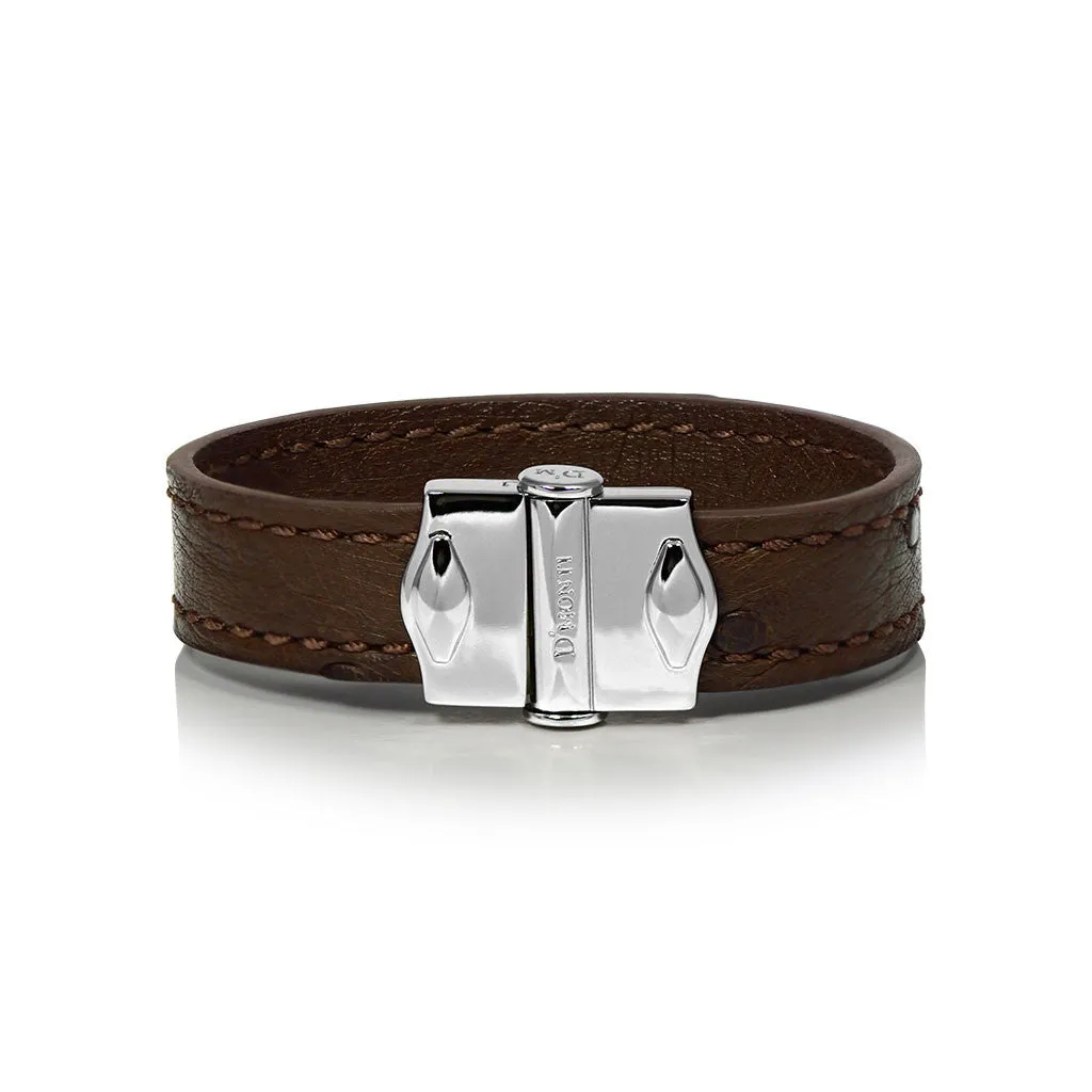 D'Monti Paris Brown - France Luxe Genuine Ostrich Leather Mens Bracelet