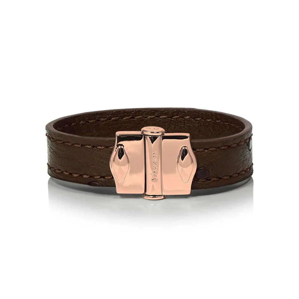 D'Monti Paris Brown - France Luxe Genuine Ostrich Leather Mens Bracelet