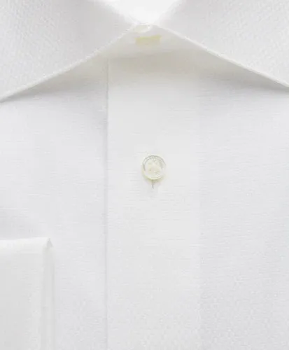 Dobby Weave French Cuff Formal Shirt - White - Trim Fit