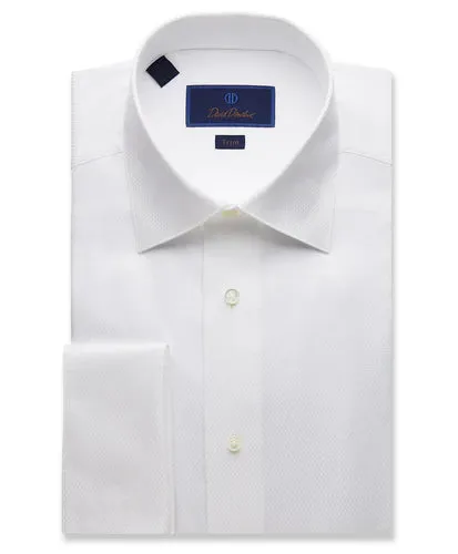 Dobby Weave French Cuff Formal Shirt - White - Trim Fit