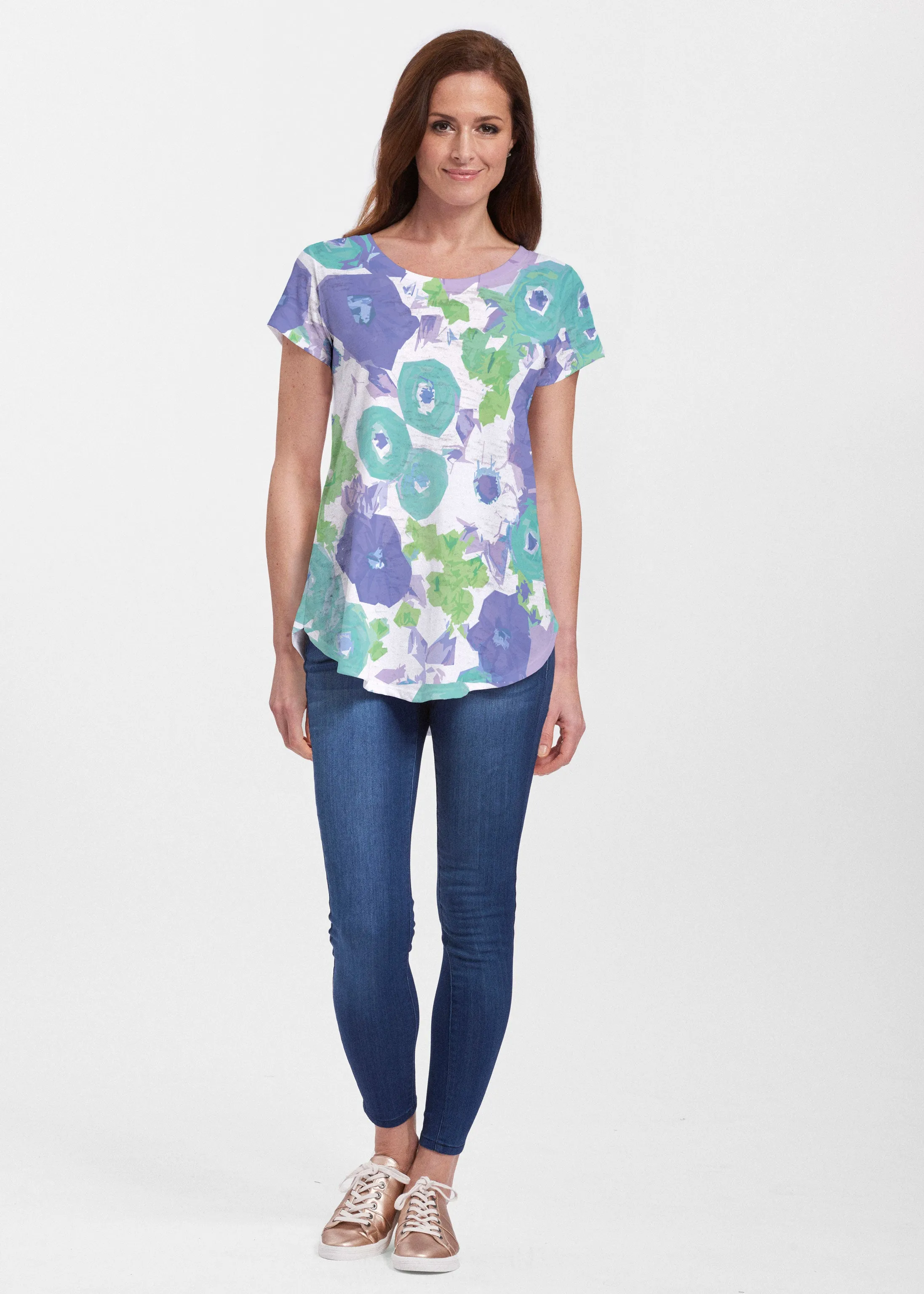 Dotsy (19202) ~ Short Sleeve Scoop Neck Flowy Tunic