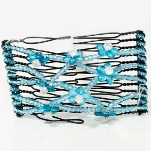 Double Comb with Blue Beads and Flower Touch