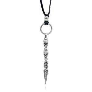 Double Skull and Dagger Leather Necklace