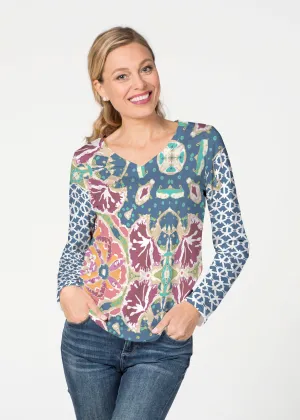 Eden Navy (2815) ~ French Terry V-neck Top