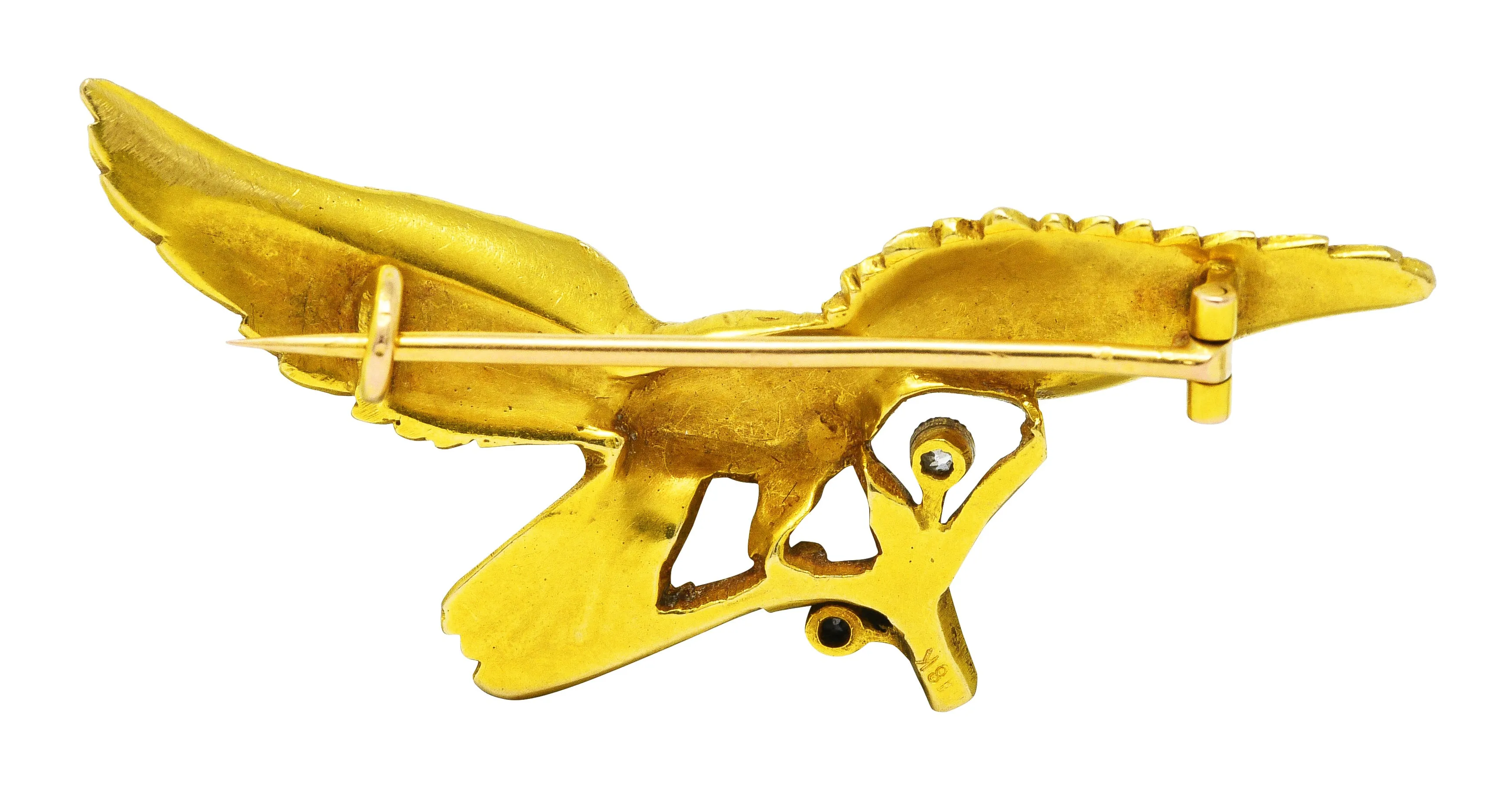 Edwardian Diamond Platinum-Topped 18 Karat Yellow Gold Eagle Brooch