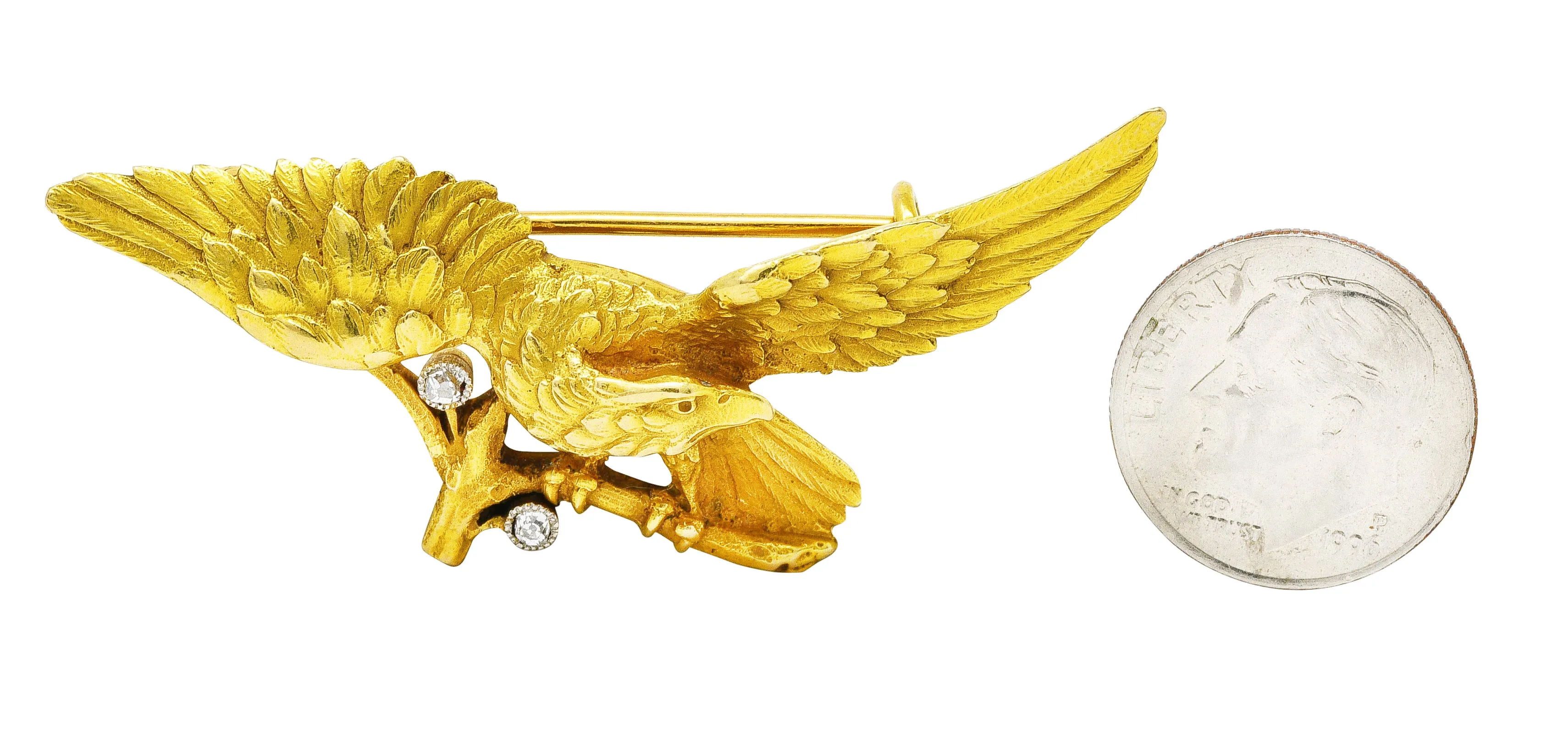 Edwardian Diamond Platinum-Topped 18 Karat Yellow Gold Eagle Brooch
