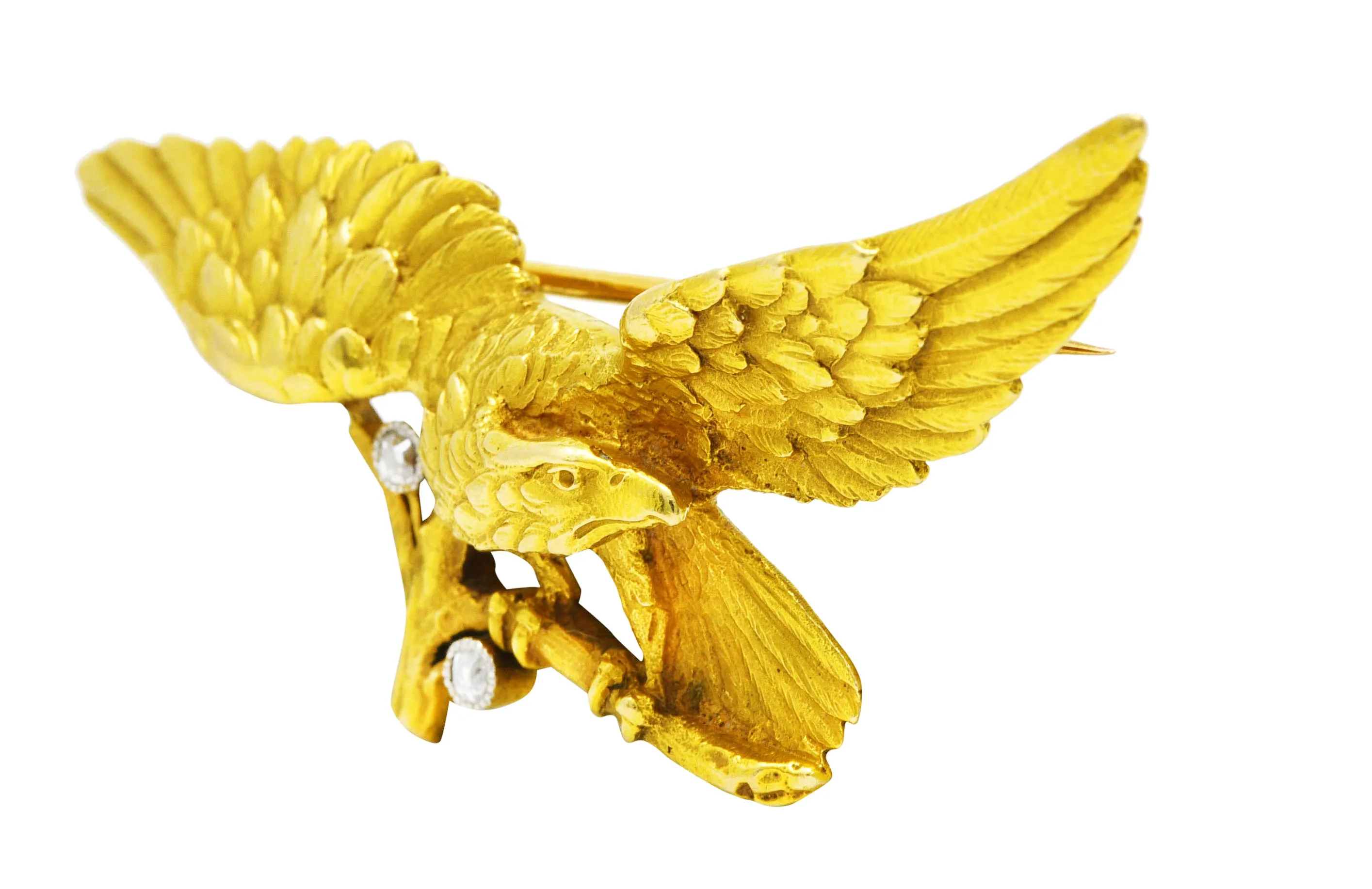Edwardian Diamond Platinum-Topped 18 Karat Yellow Gold Eagle Brooch