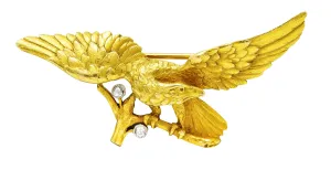 Edwardian Diamond Platinum-Topped 18 Karat Yellow Gold Eagle Brooch
