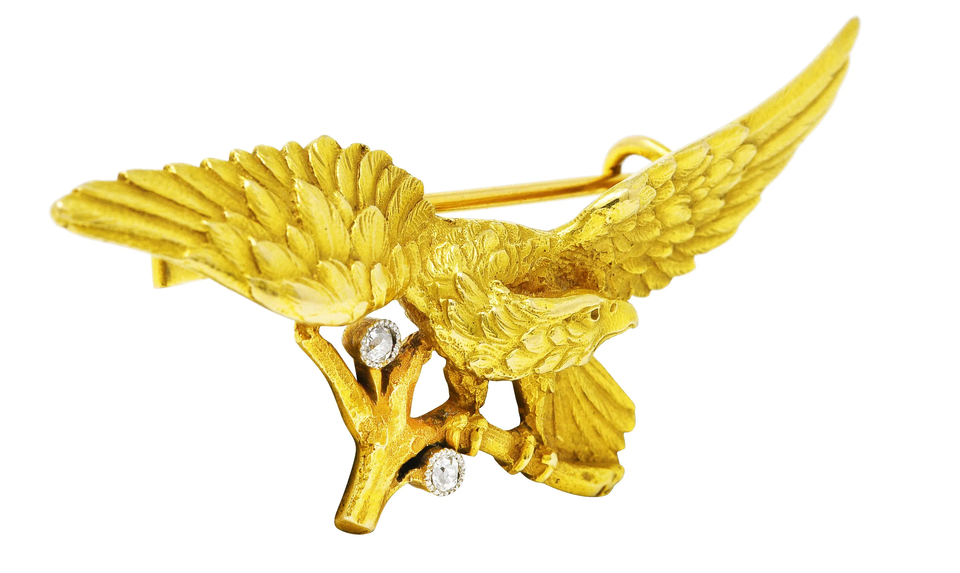 Edwardian Diamond Platinum-Topped 18 Karat Yellow Gold Eagle Brooch