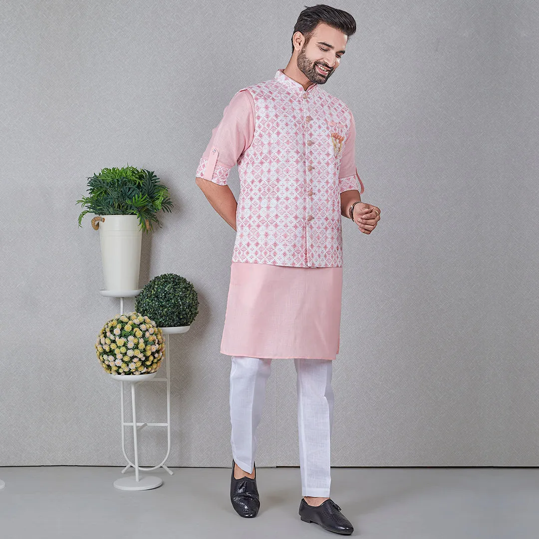 Elegance Blushing Pink Kurta with Bandi Jacket Set