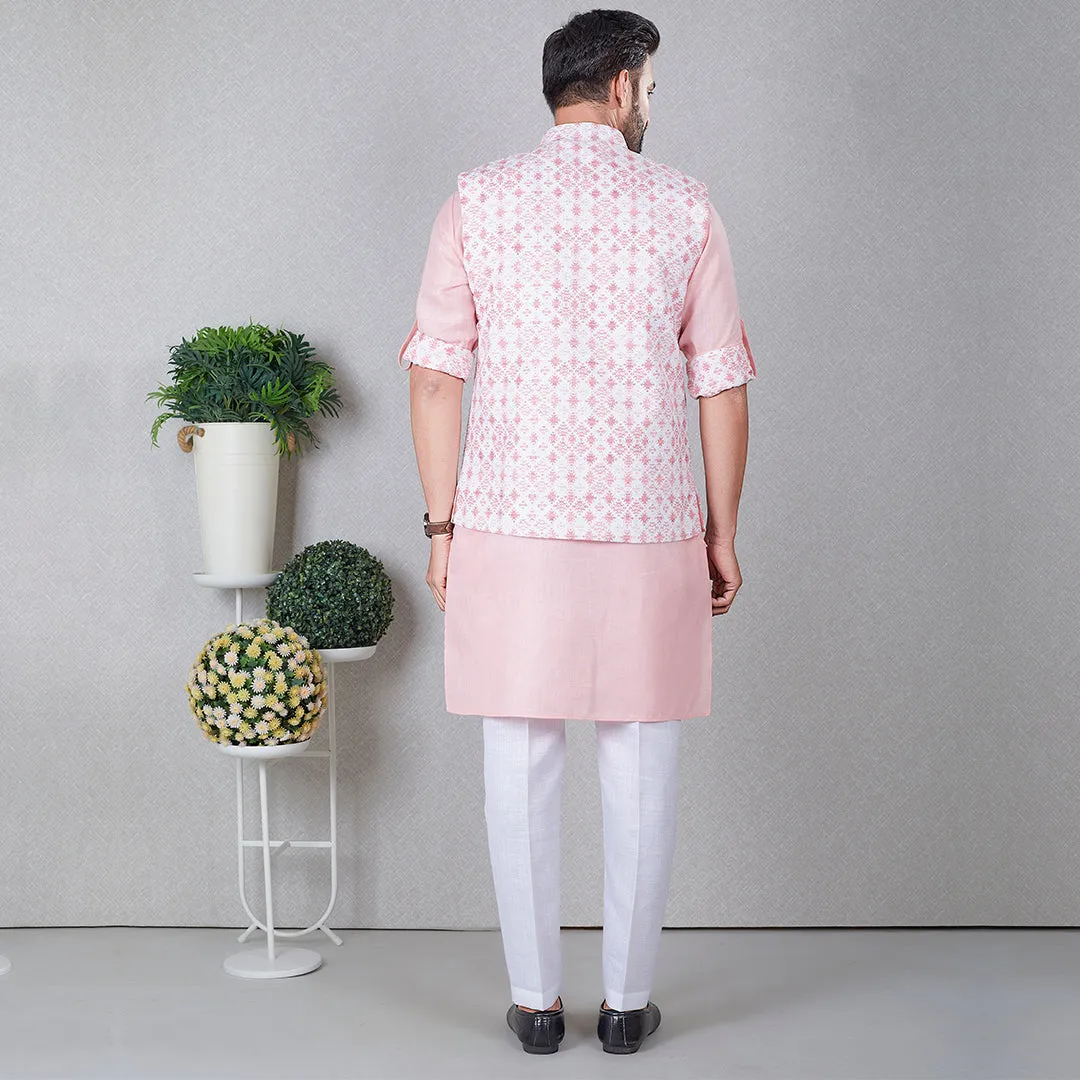 Elegance Blushing Pink Kurta with Bandi Jacket Set