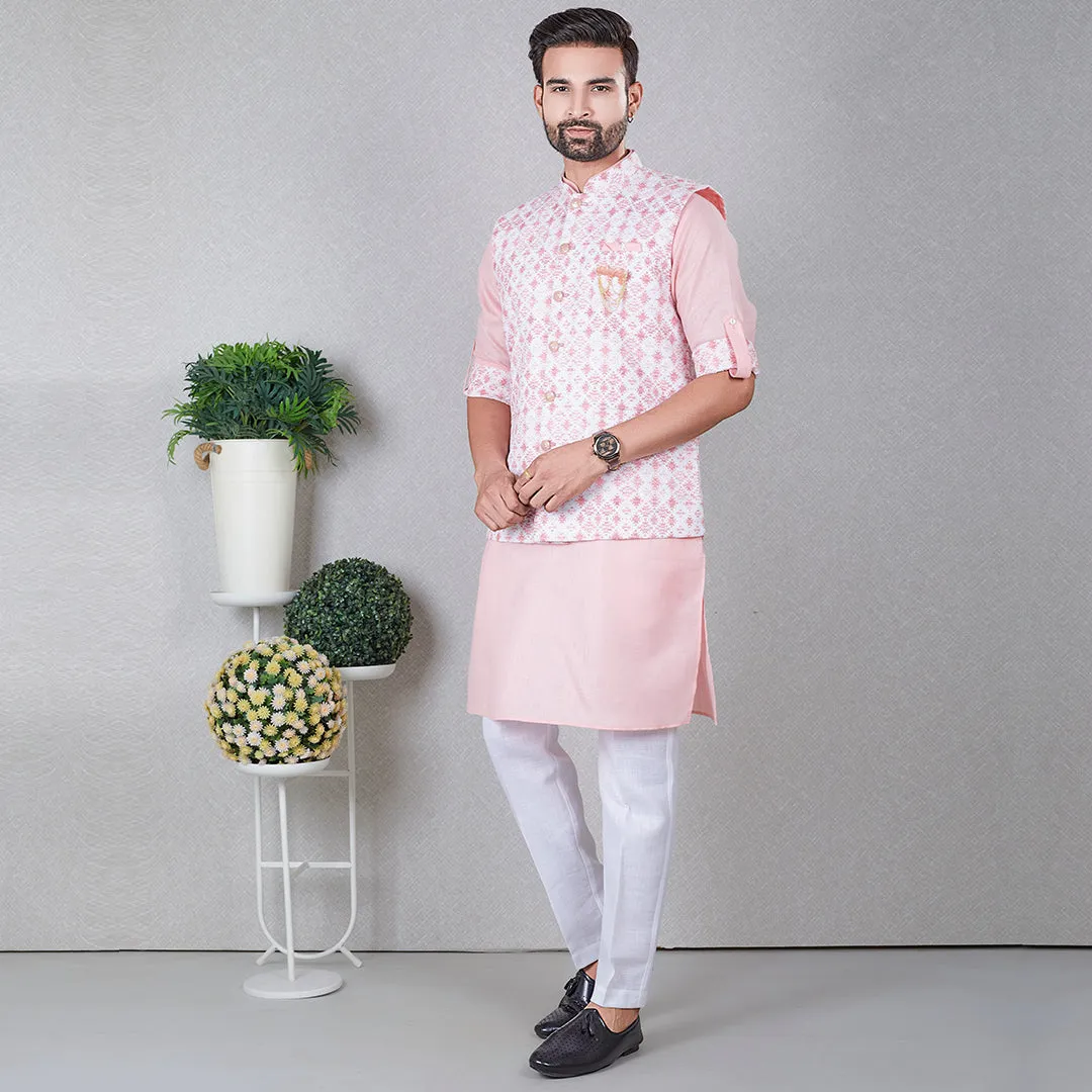 Elegance Blushing Pink Kurta with Bandi Jacket Set