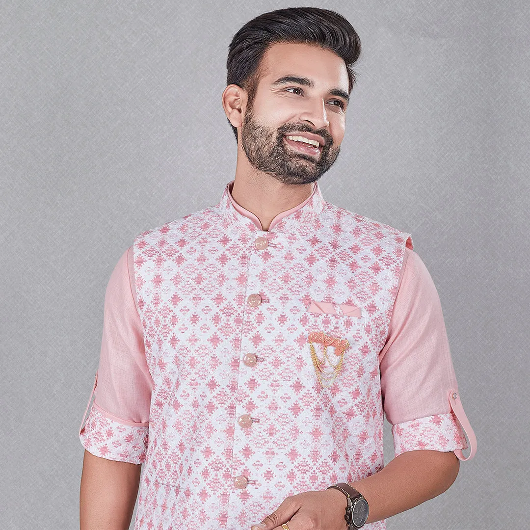 Elegance Blushing Pink Kurta with Bandi Jacket Set