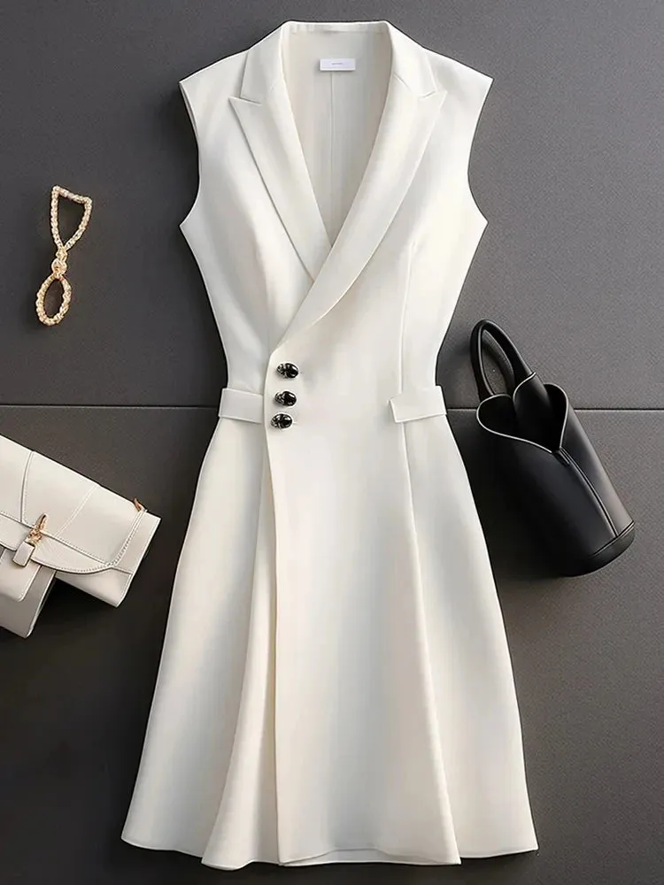 Elegant French High-End White Suit Dress for Women