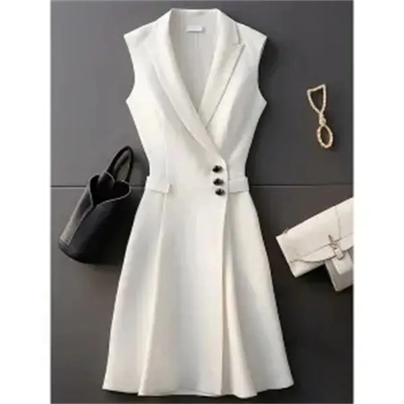 Elegant French High-End White Suit Dress for Women