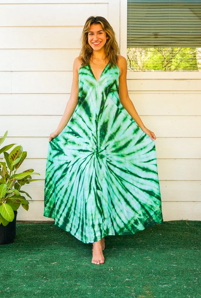 Emerald Green Starburst Tie Dye Maxi Dress