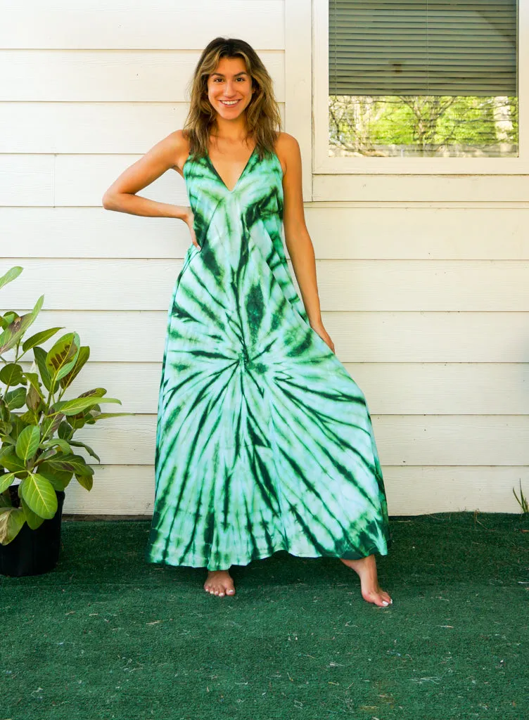 Emerald Green Starburst Tie Dye Maxi Dress