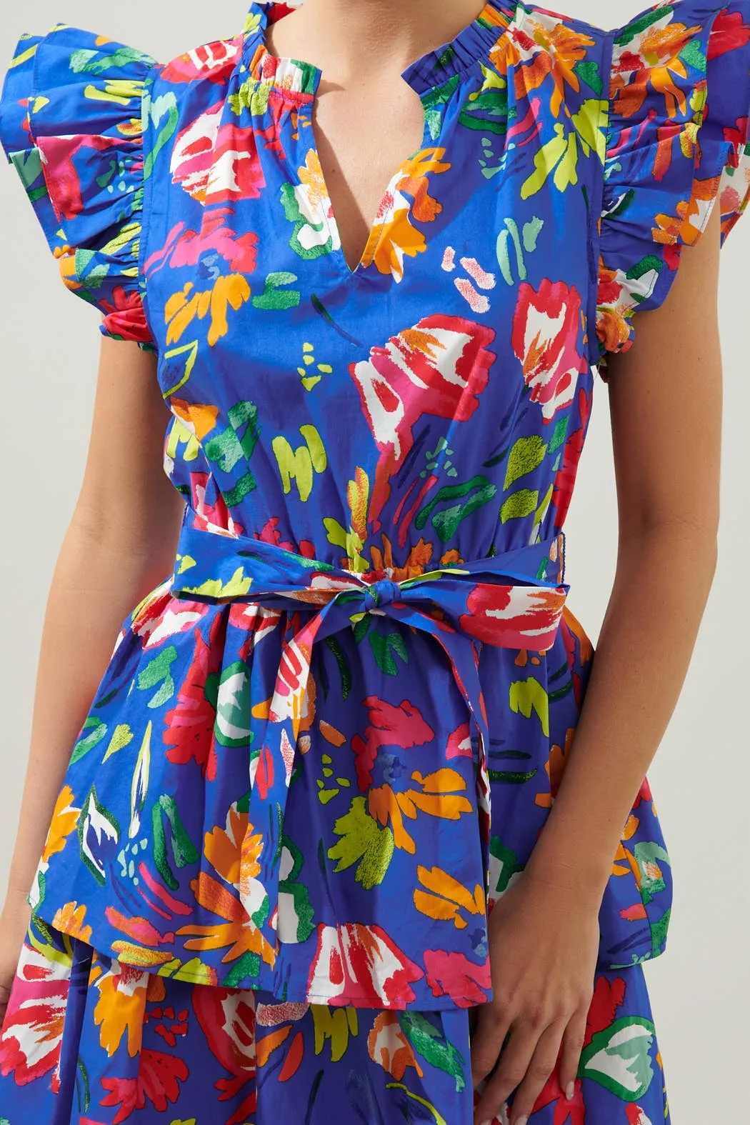 Esby Floral Strokes Marisol Tiered Mini Dress