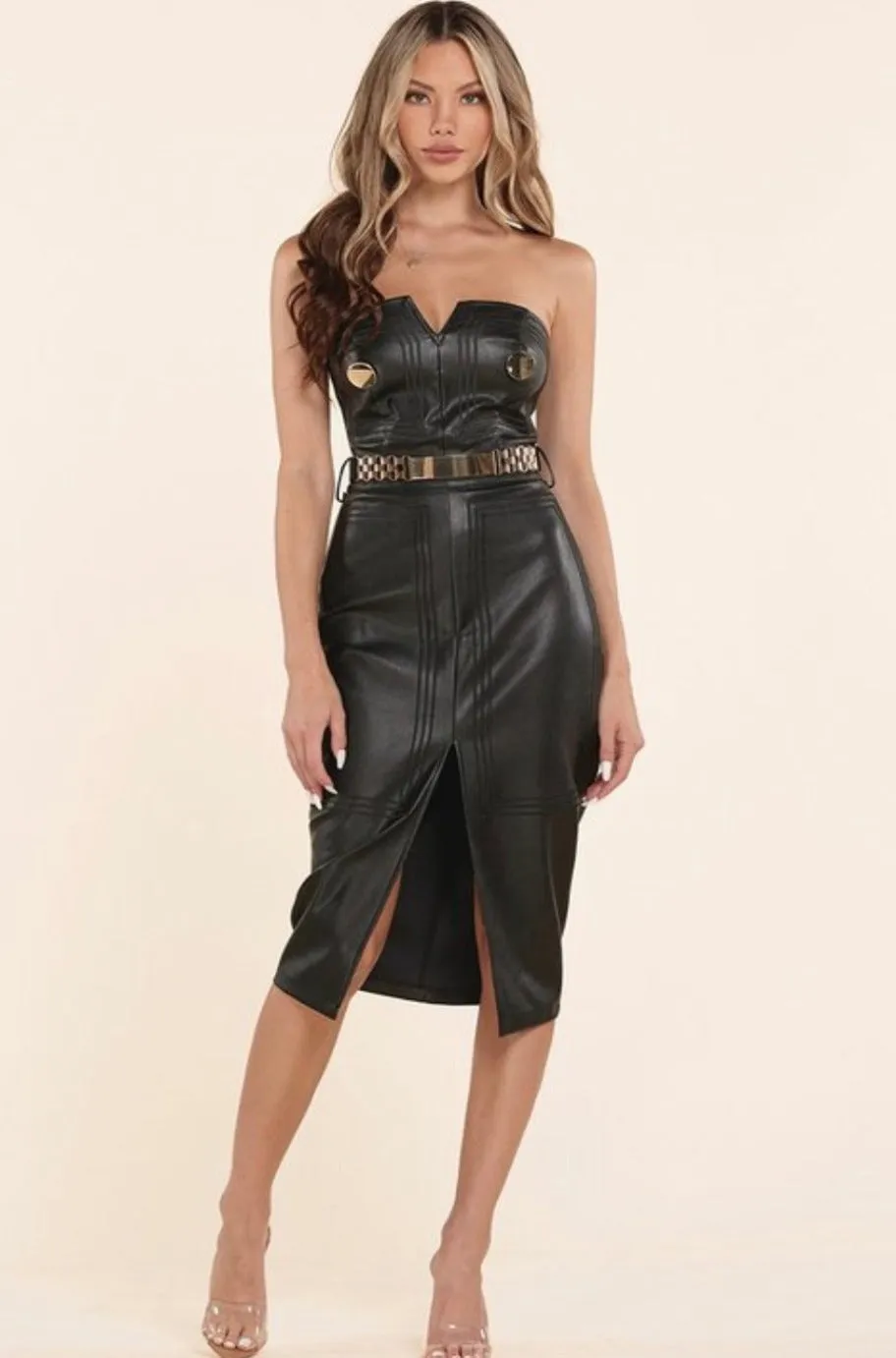 Essence Vegan Leather Midi Dress