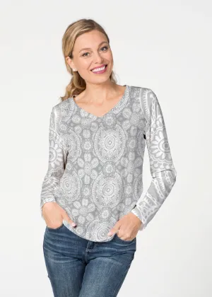 Etched Mod Grey (7964) ~ French Terry V-neck Top