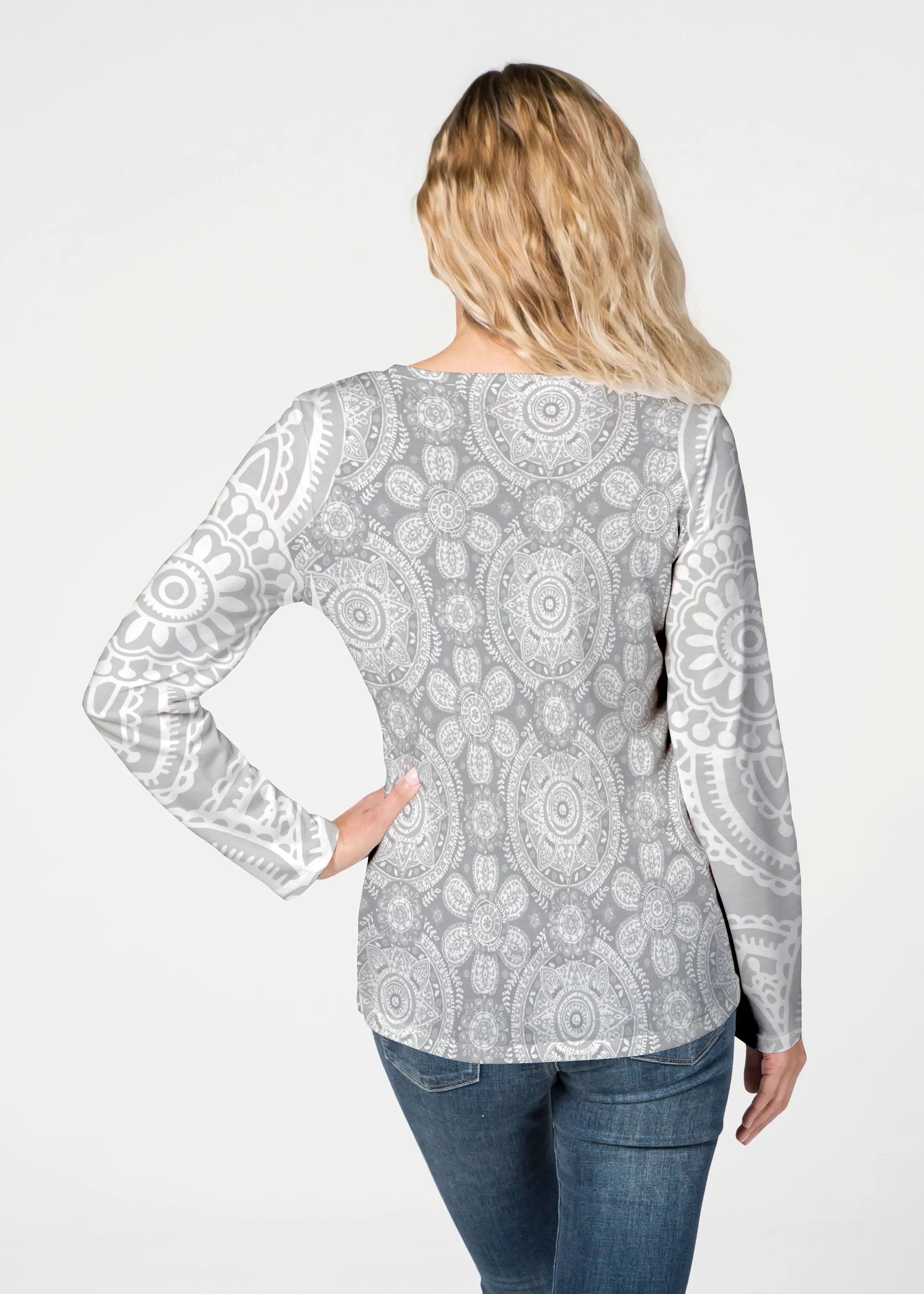 Etched Mod Grey (7964) ~ French Terry V-neck Top