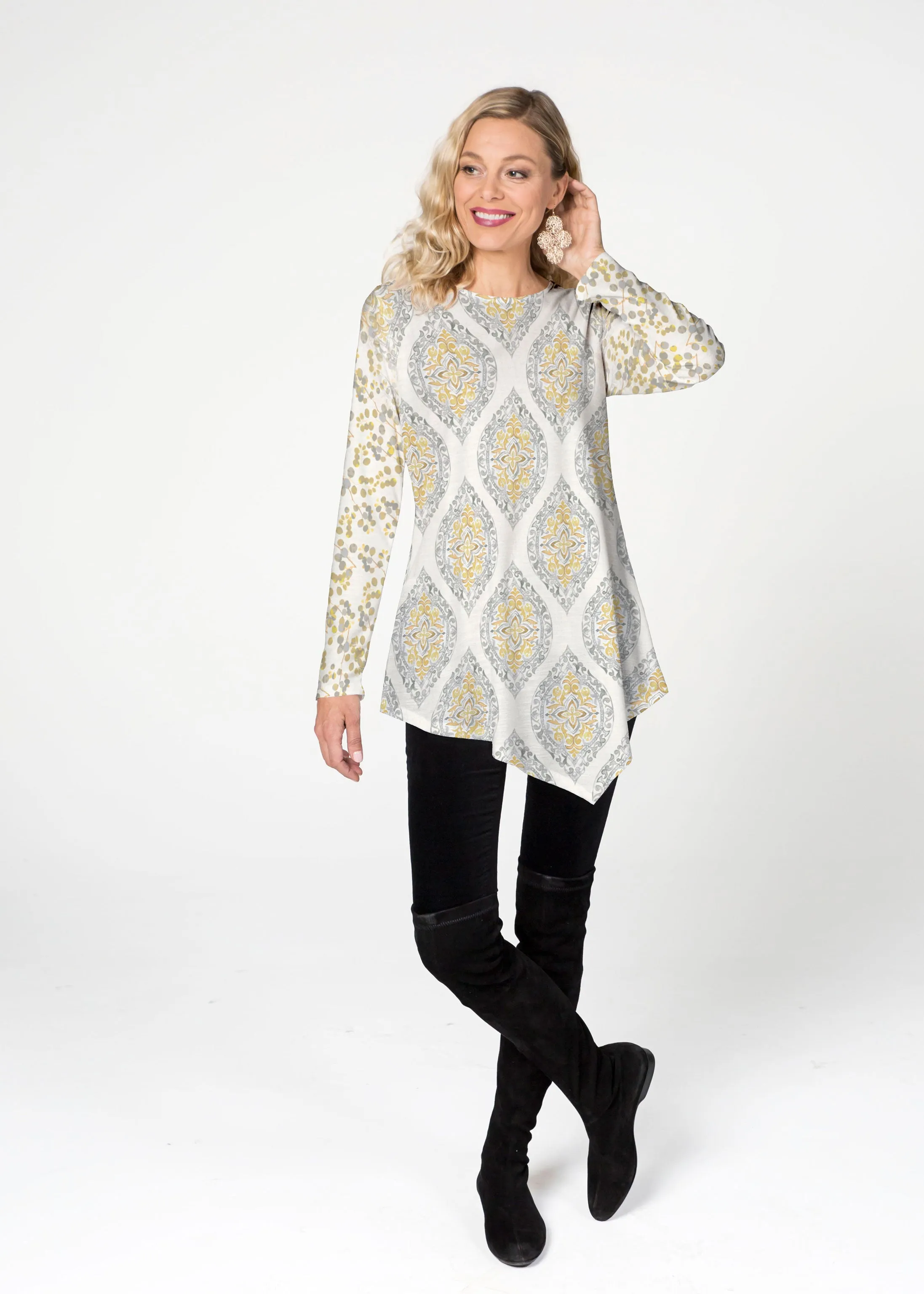 Etched Motif (8014) ~ Asymmetrical French Terry Tunic