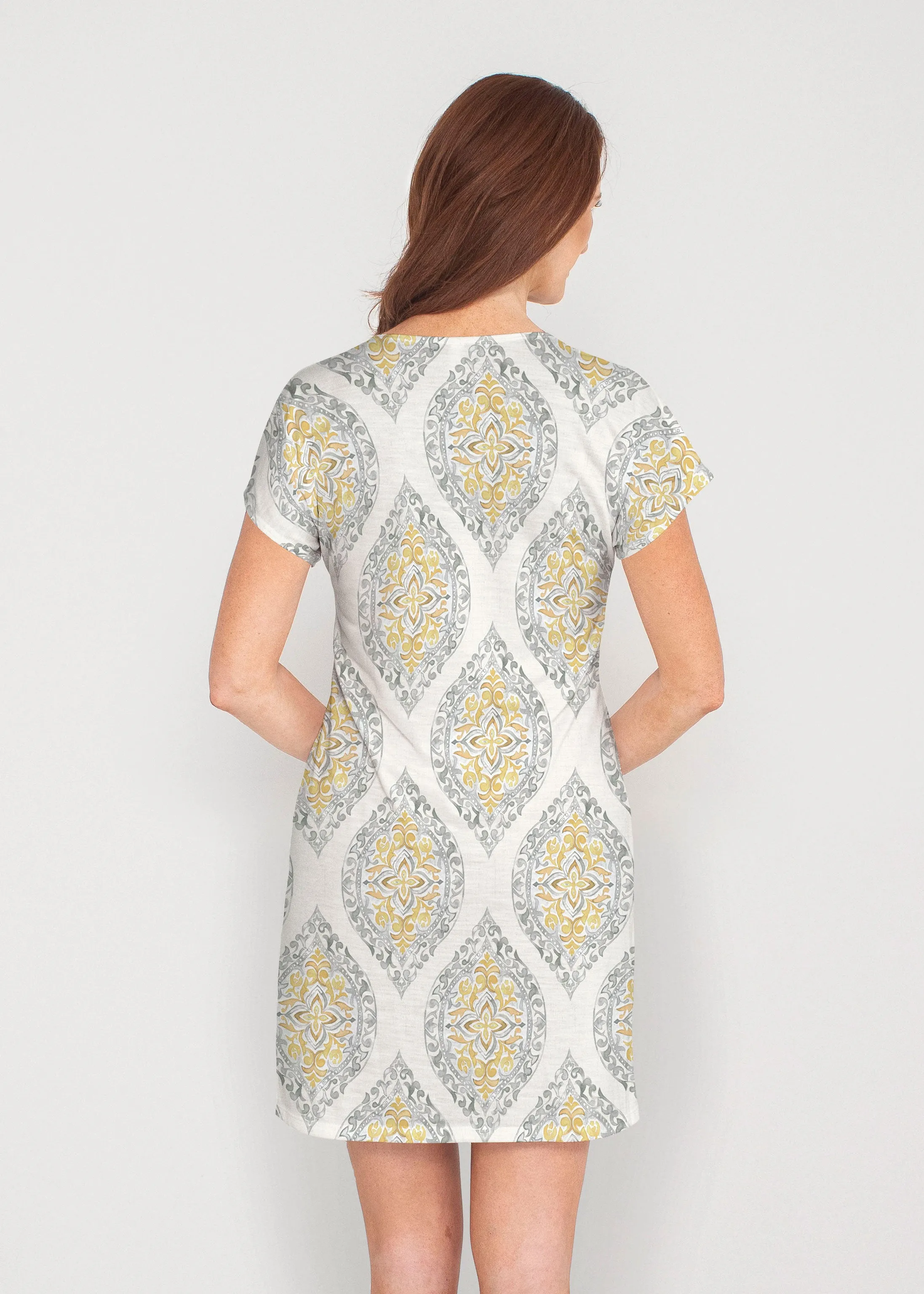 Etched Motif (8014) ~ French Terry Short Sleeve Crew Dress