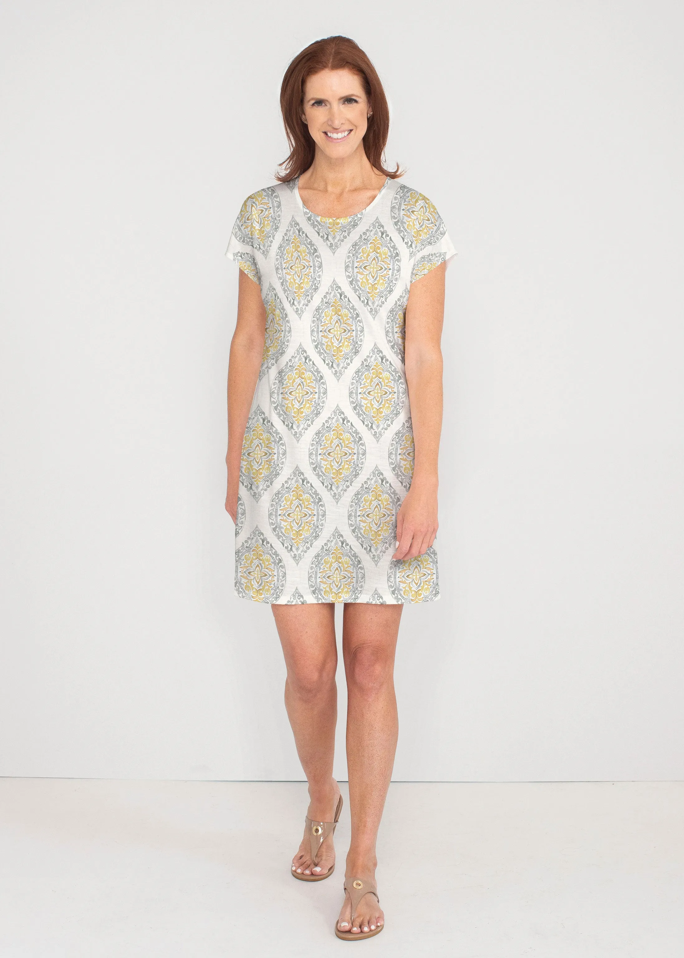 Etched Motif (8014) ~ French Terry Short Sleeve Crew Dress