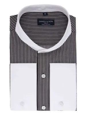 Extreme Cutaway Black Pinstripe Non-Iron Contrast Shirt French Cuff