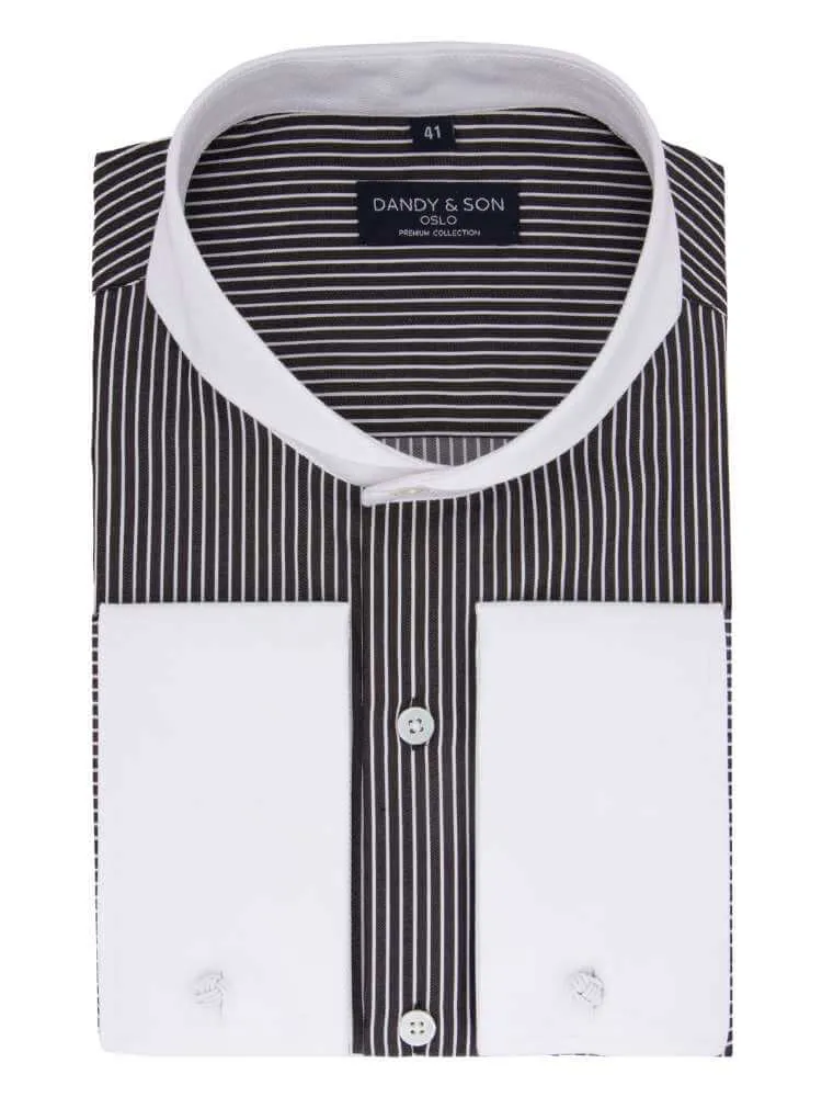 Extreme Cutaway Black Pinstripe Non-Iron Contrast Shirt French Cuff