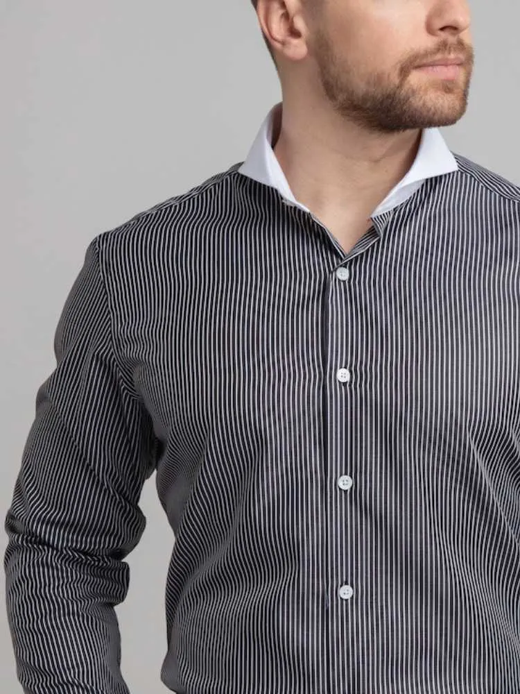 Extreme Cutaway Black Pinstripe Non-Iron Contrast Shirt French Cuff