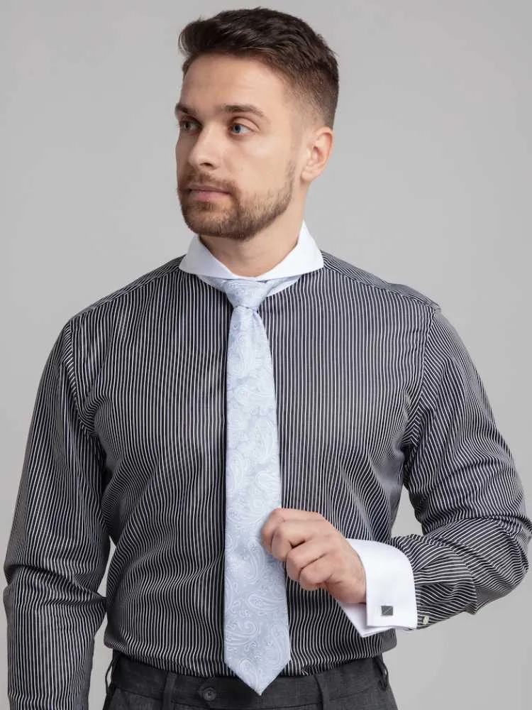 Extreme Cutaway Black Pinstripe Non-Iron Contrast Shirt French Cuff