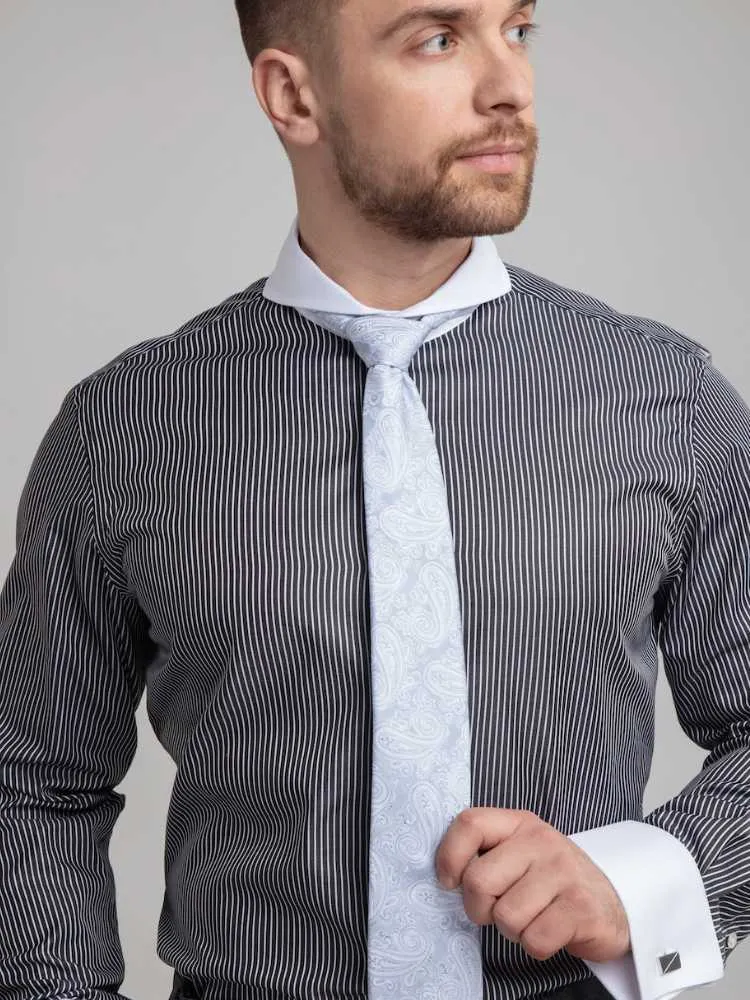 Extreme Cutaway Black Pinstripe Non-Iron Contrast Shirt French Cuff