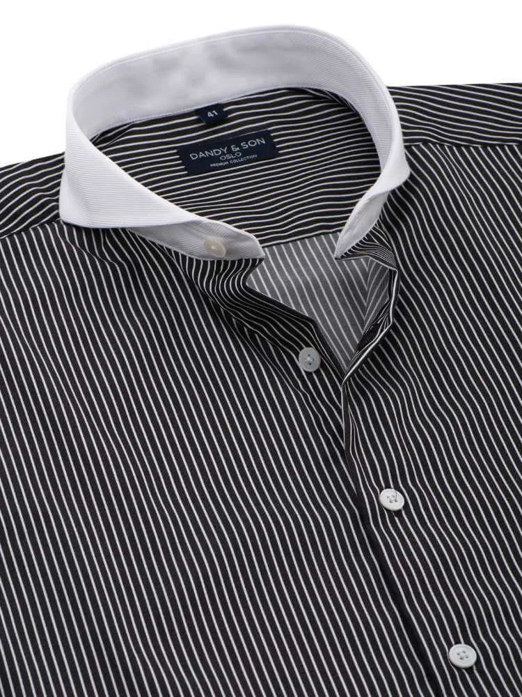 Extreme Cutaway Black Pinstripe Non-Iron Contrast Shirt French Cuff