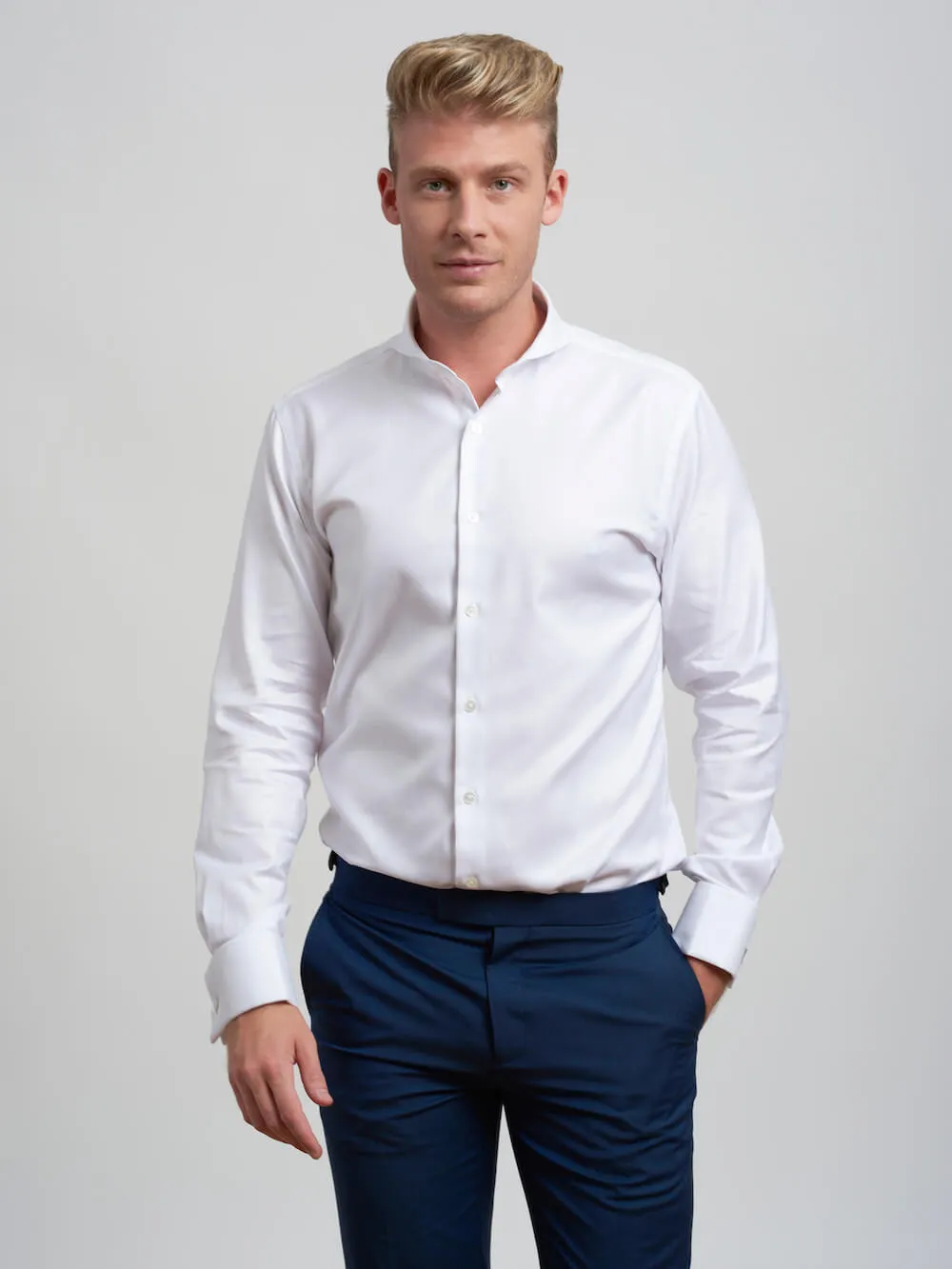 Extreme Cutaway White Premium Weave Shirt French Cuff