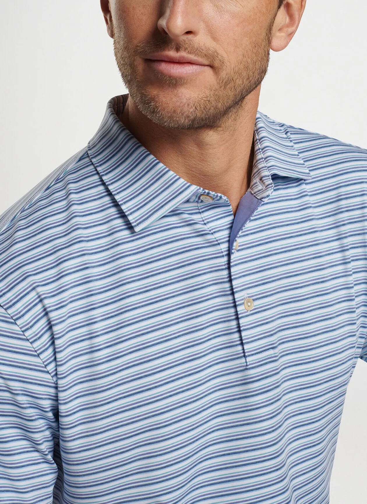 Fairmont Performance Jersey Polo (White/Astral Blue)