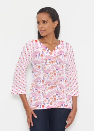Fanfare (8042) ~ Banded 3/4 Bell-Sleeve V-Neck Tunic