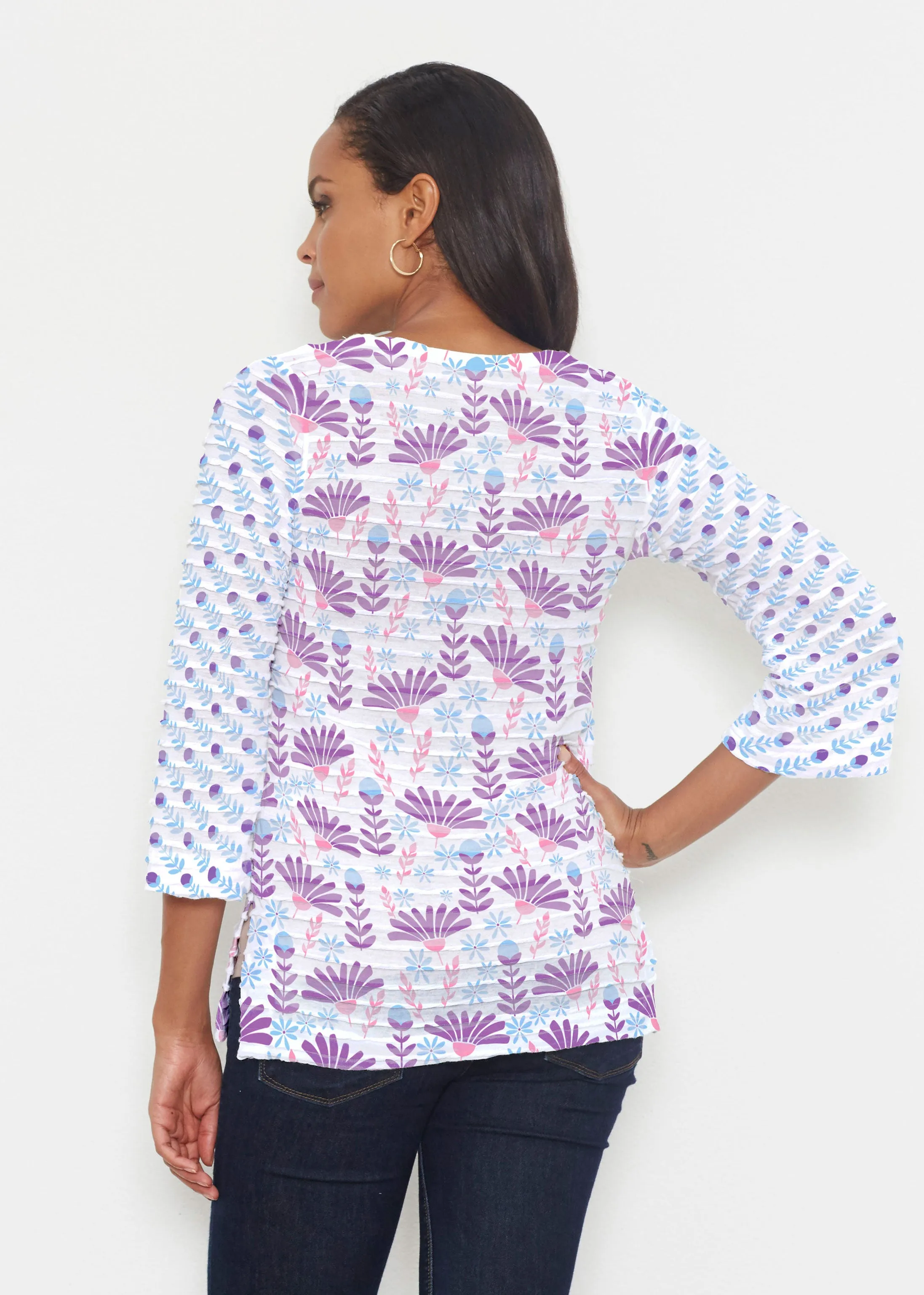 Fanfare (8042) ~ Banded 3/4 Bell-Sleeve V-Neck Tunic