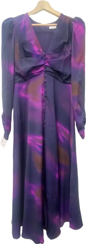Fig & Basil Purple/Pink Multi-Colour Button-Front Long-Sleeve Dress UK Size 10