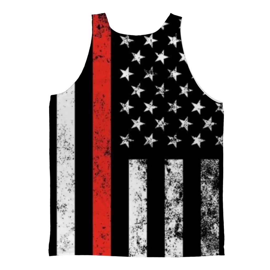 Firefighters Red Stripe Firefighter Flag Black Bandana Adult Tank Top