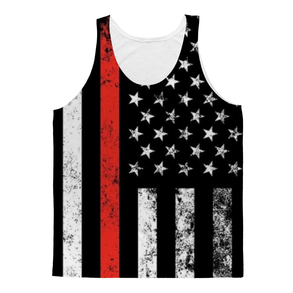 Firefighters Red Stripe Firefighter Flag Black Bandana Adult Tank Top