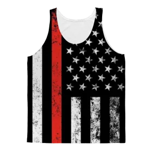 Firefighters Red Stripe Firefighter Flag Black Bandana Adult Tank Top