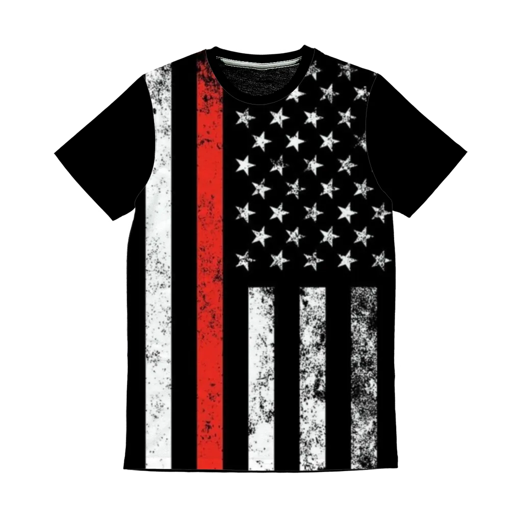 Firefighters Red Stripe Firefighter Flag Classic Sublimation Panel T-Shirt