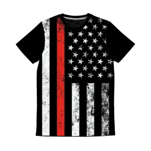 Firefighters Red Stripe Firefighter Flag Classic Sublimation Panel T-Shirt