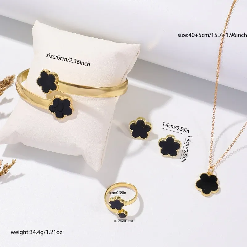 Five Petal Flower Jewelry Set – Fashion Earring, Bracelet & Necklace Set with Lucky Five-Leaf Flower Design