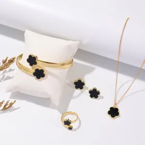 Five Petal Flower Jewelry Set – Fashion Earring, Bracelet & Necklace Set with Lucky Five-Leaf Flower Design
