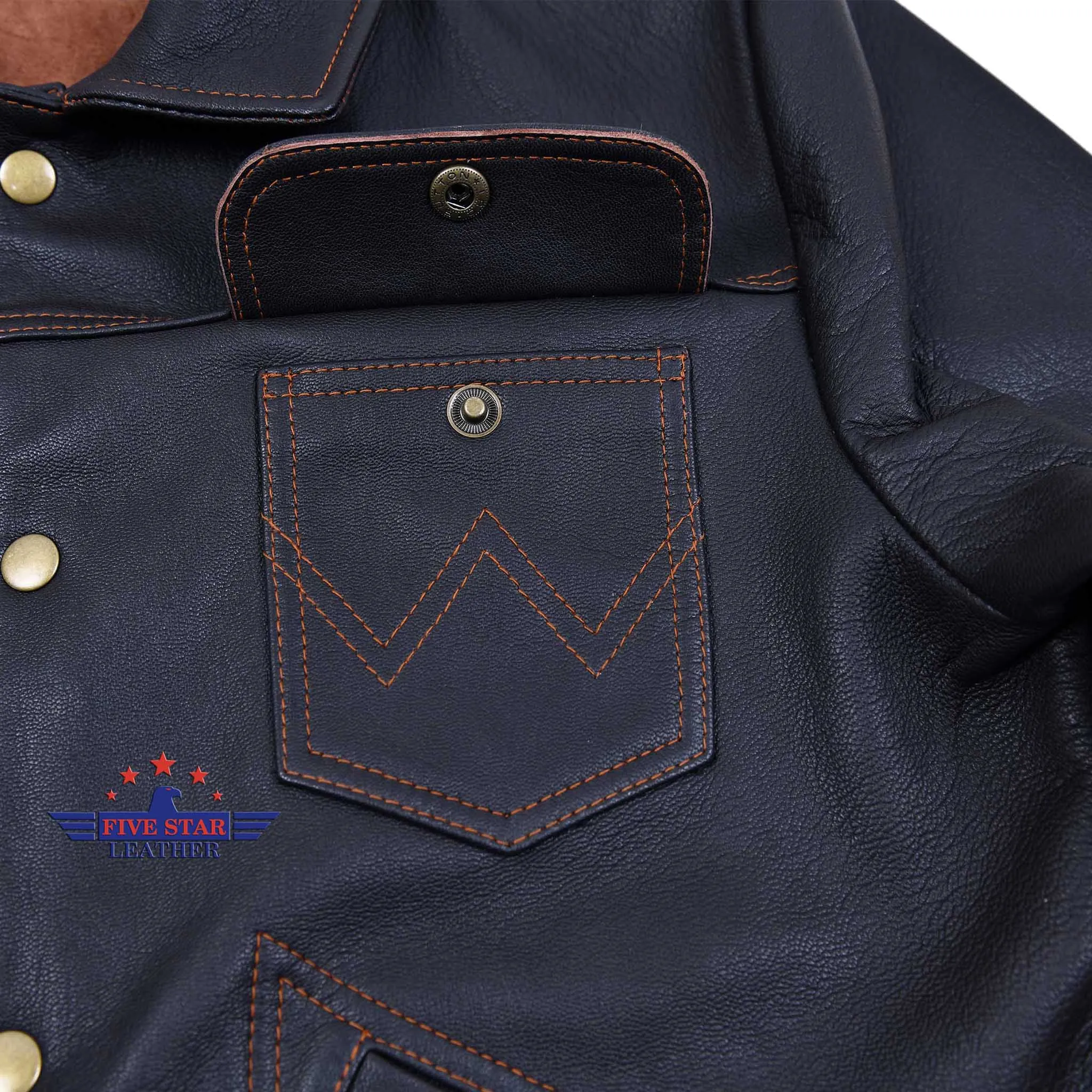 FiveStar Leather Custom Trucker Jacket Unlined Goatskin Seal Brown
